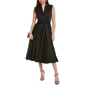 Alexis Beau Midi Tie Pleated Dress in Black L
